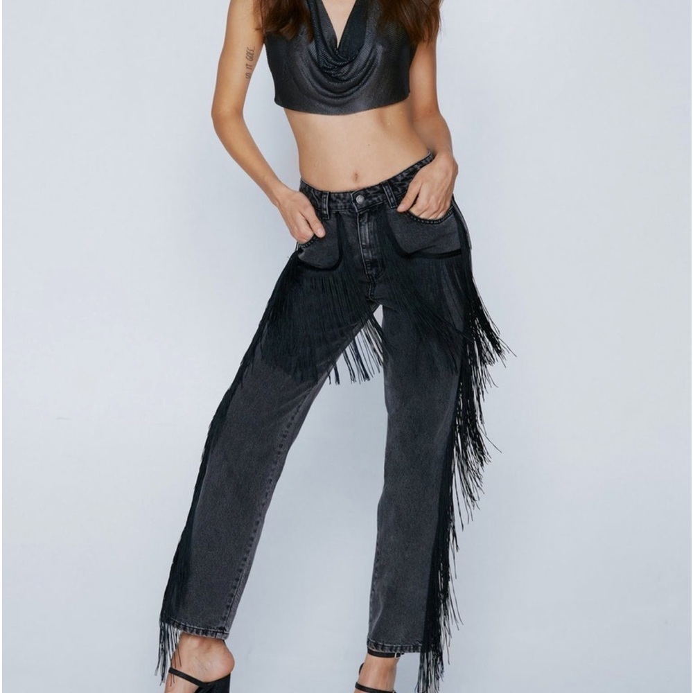 New Contrast‎ Stitch Fringe Straight Leg Jean